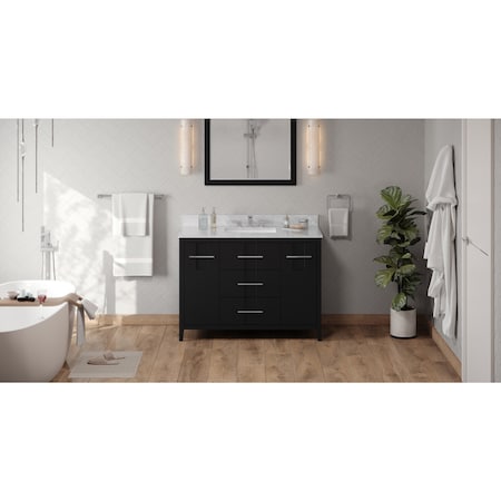 Jeffrey Alexander 48In. Black Katara Vanity, White Carrara Marble Vanity Top, Undermount Rectangle Bowl VKITKAT48BKWCR